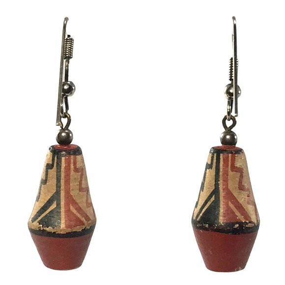 Handmade Southwestern Ceramic Earrings Hand Painted - Picture 4 of 4